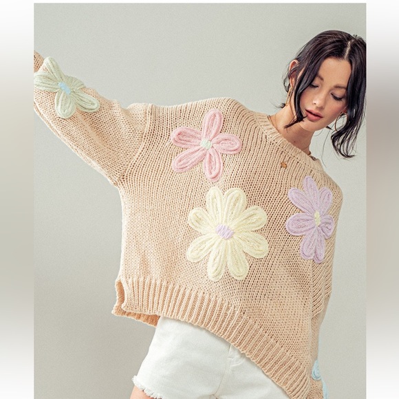 Biege Graphic Sweatshirt with Floral Accent main image 1